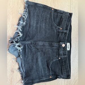 Buckle Wrangler Black Denim Cutoff Shorts with Frayed Hem